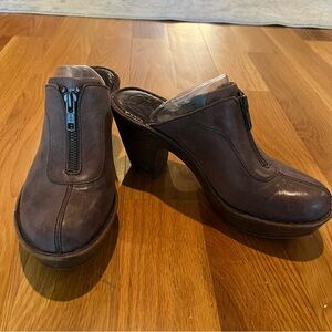 Born Dark Brown Leather Mules with Zipper
